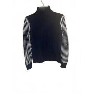Carlisle Women's Black Turtleneck Sweater Textured Sleeves Cotton Blend Medium